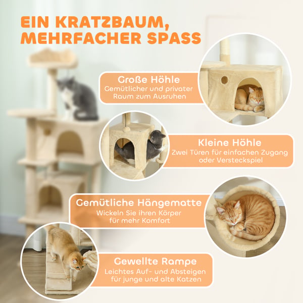 Klatretræ til kat, 48x48x140 cm, Beige, Sisal