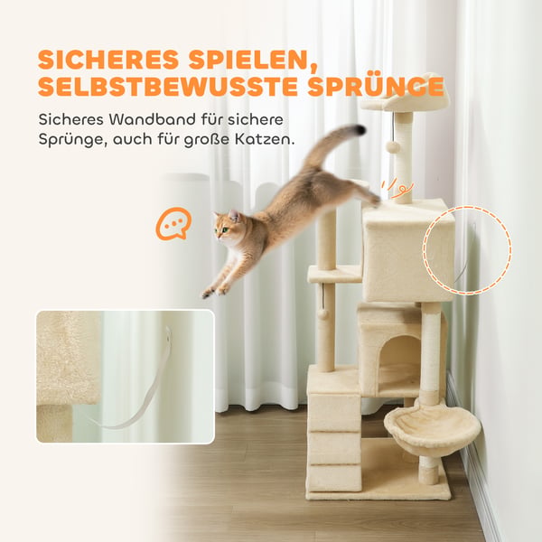 Klatretræ til kat, 48x48x140 cm, Beige, Sisal