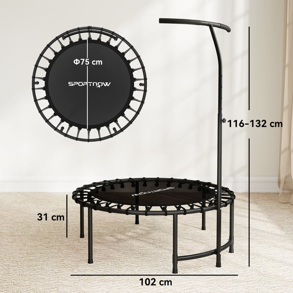 Kuntotrampoliini, 102x116-132 cm, Musta, Säädettävä kahva