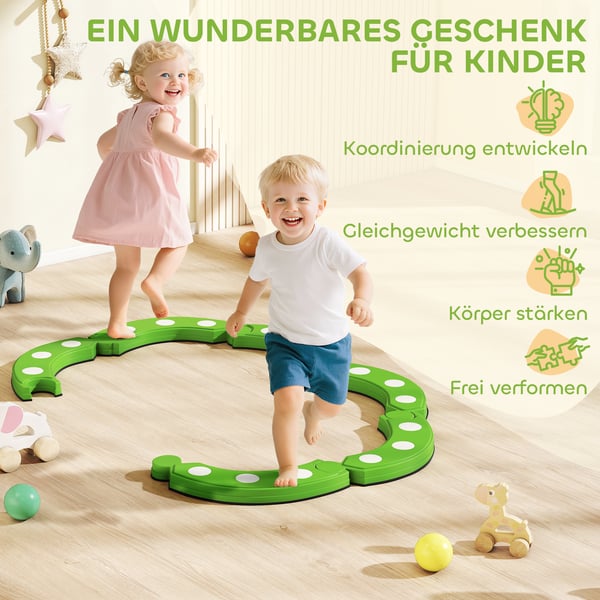 Balancebom, 6 buede segmenter, 48,5x12,5x7 cm, grøn, plast