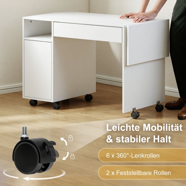 Computerskrivebord, 130x58x73,2 cm, Hvid, Sammenklappelig Opbevaring