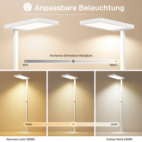 Gulvlampe, 60x32x196 cm, Hvid, Metal Plast