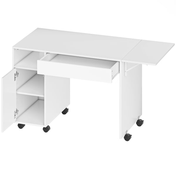 Computerskrivebord, 130x58x73,2 cm, Hvid, Sammenklappelig Opbevaring
