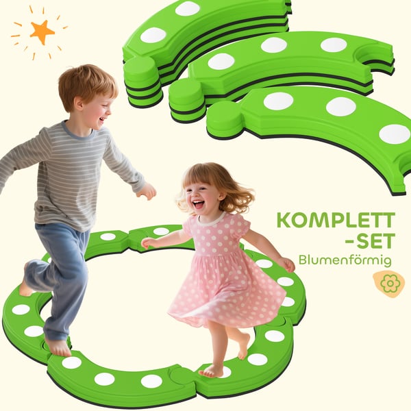 Balancebom, 6 buede segmenter, 48,5x12,5x7 cm, grøn, plast