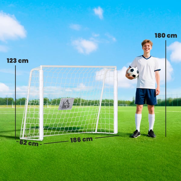 Fodboldmål 186x62x123 cm Hvid Metal