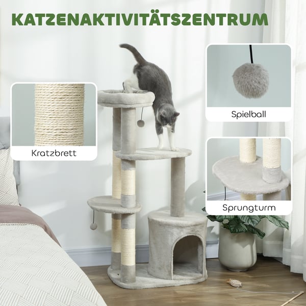 Kattetårn, 60x45x114 cm, lysegrå, sisal