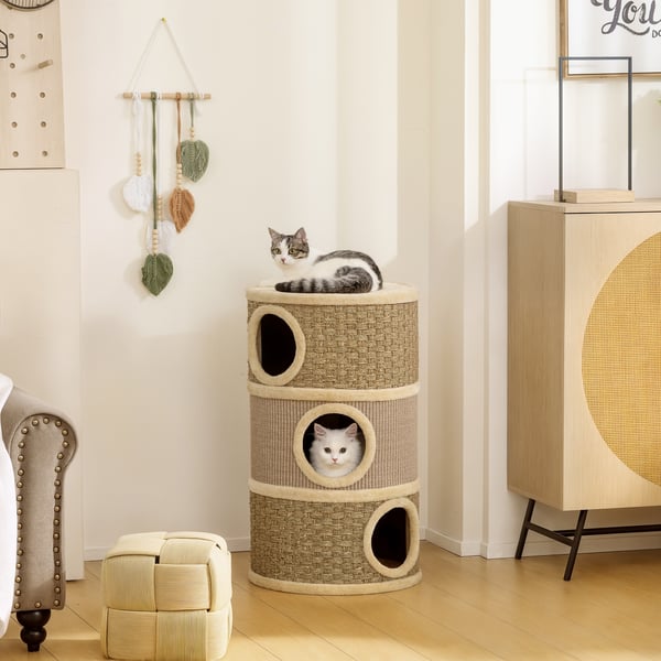 Kattekradsetønde, 45x45x79 cm, khaki, sisal