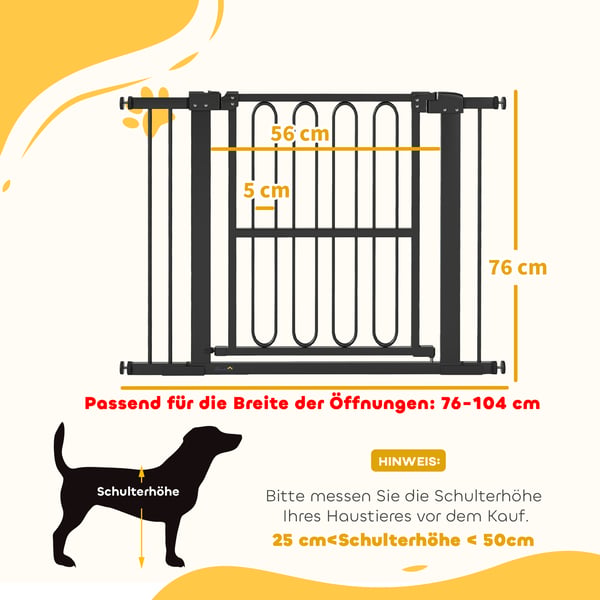 Hundegitter, 76-104x76 cm, Sort, Stål og plast