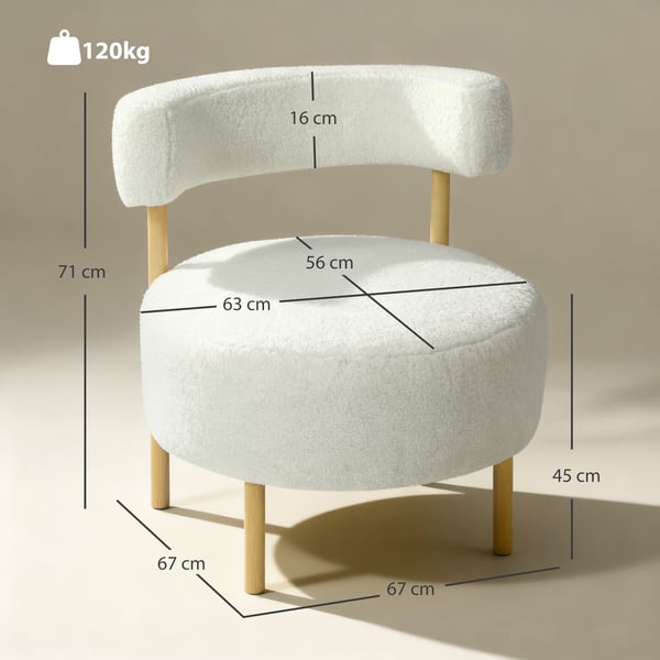 Lounge Stol 67x67x71 cm Hvid, Sherpa-Fleece polstring