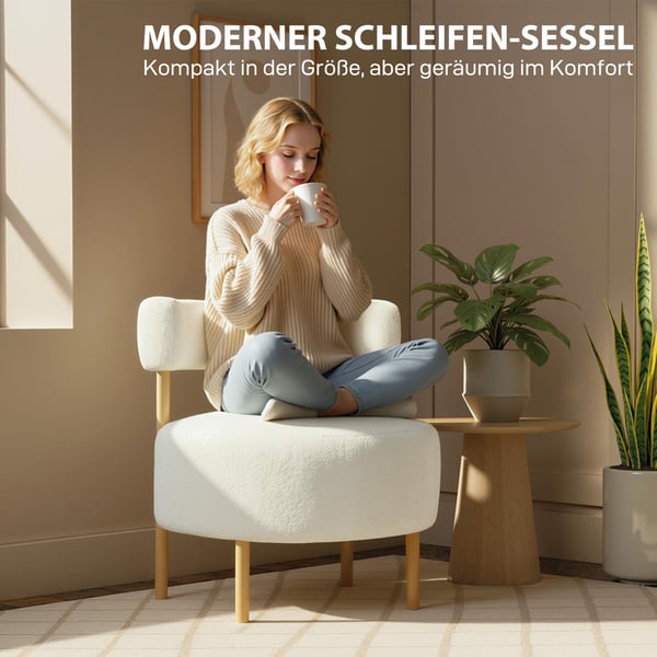 Lounge Stol 67x67x71 cm Hvid, Sherpa-Fleece polstring