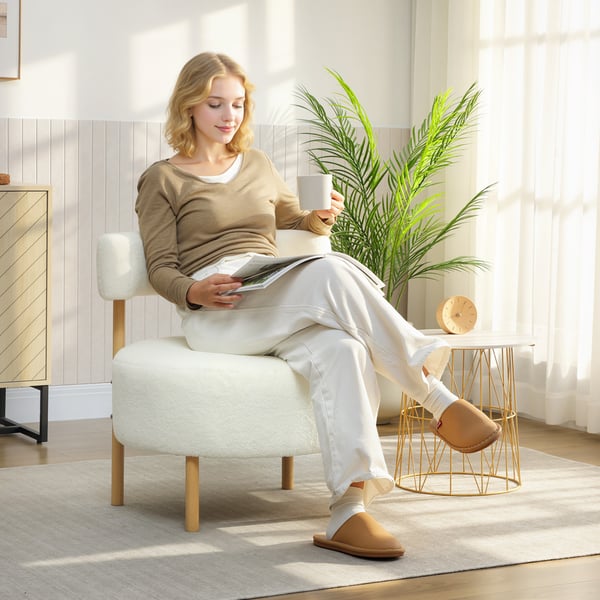 Lounge Stol 67x67x71 cm Hvid, Sherpa-Fleece polstring