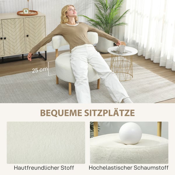 Lounge Stol 67x67x71 cm Hvid, Sherpa-Fleece polstring