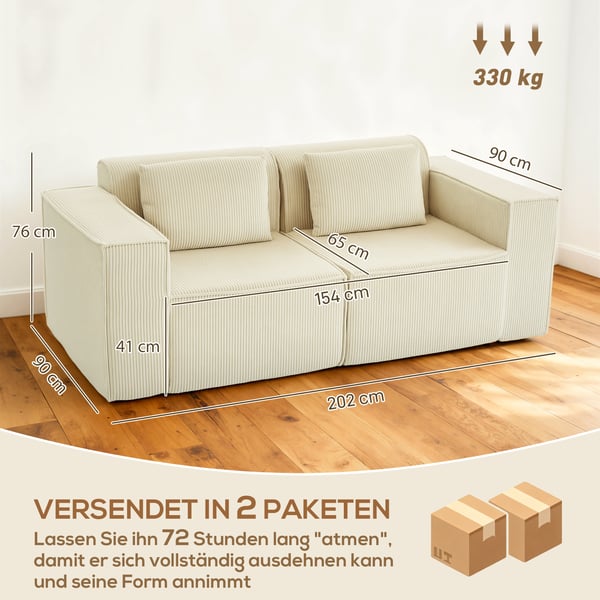 Sofa, 3-personers, 202x90x76 cm, Beige, Fløjlsbetræk