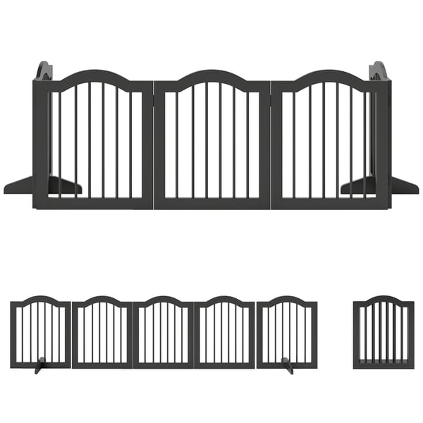 Hundegitter, fritstående foldbar hundeport, 261,5x29,5x61 cm, sort, træ