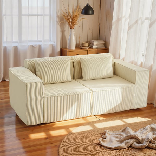 Sofa, 3-personers, 202x90x76 cm, Beige, Fløjlsbetræk