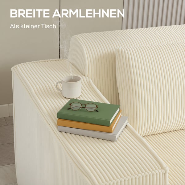 Sofa, 3-personers, 202x90x76 cm, Beige, Fløjlsbetræk
