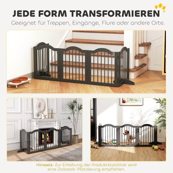 Hundegitter, fritstående foldbar hundeport, 261,5x29,5x61 cm, sort, træ