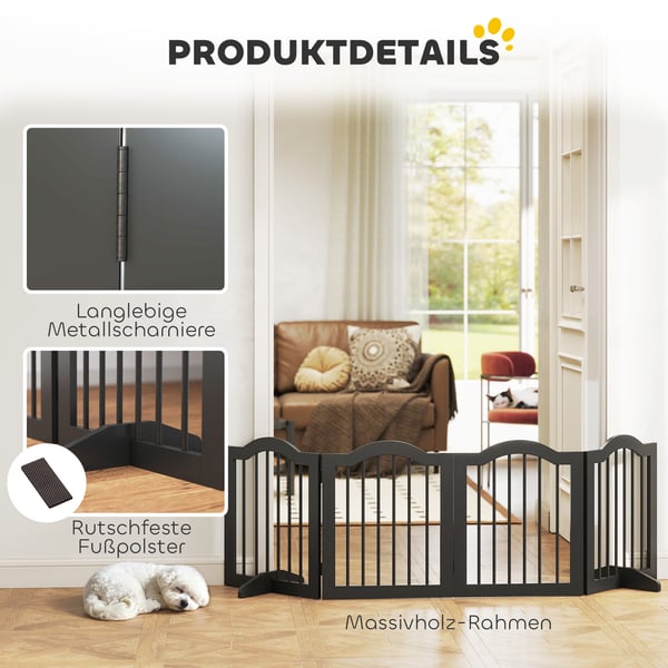 Hundegitter, fritstående foldbar hundeport, 208x29,5x61 cm, sort, træ