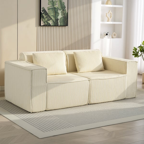 Sofa, 3-personers, 202x90x76 cm, Beige, Fløjlsbetræk