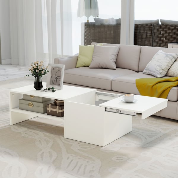 Sofabord, 110x52x36 cm, Hvid, Justerbar