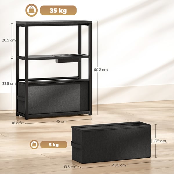 Sidebord, 45x18x60,2 cm, Sort, Opbevaring