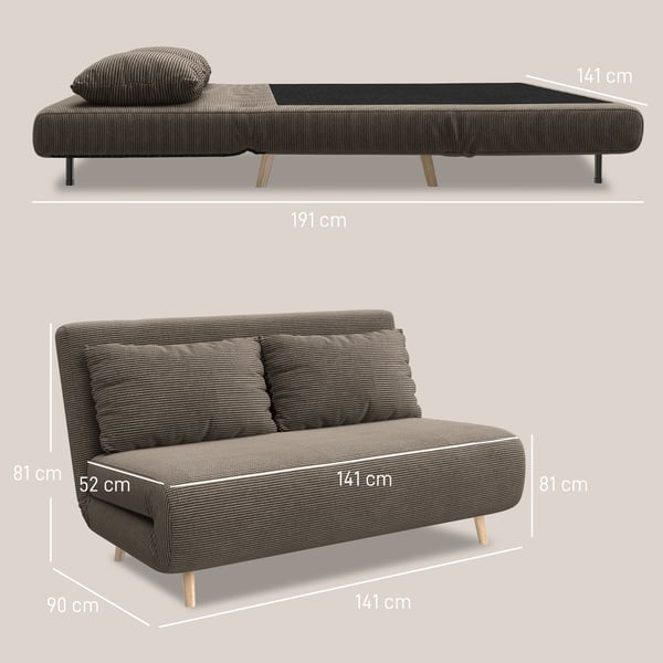 Bäddsoffa, 141x90x81 cm, Brun, Justerbart ryggstöd
