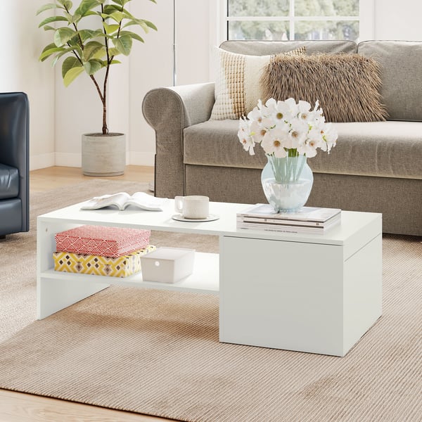 Sofabord, 110x52x36 cm, Hvid, Justerbar
