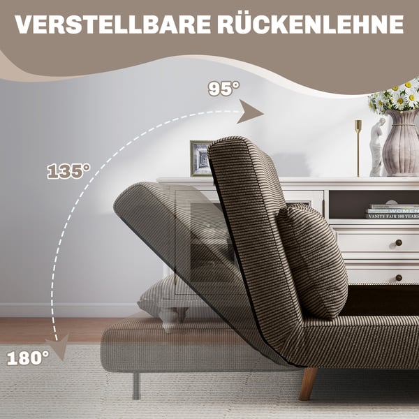Bäddsoffa, 141x90x81 cm, Brun, Justerbart ryggstöd