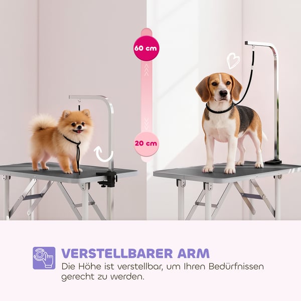 Groomingbord 81x48,5x80 cm, sort, stål, sammenklappelig