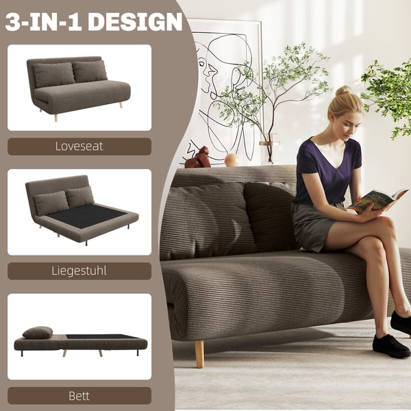 Bäddsoffa, 141x90x81 cm, Brun, Justerbart ryggstöd