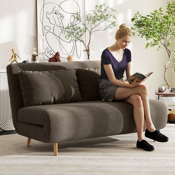 Bäddsoffa, 141x90x81 cm, Brun, Justerbart ryggstöd
