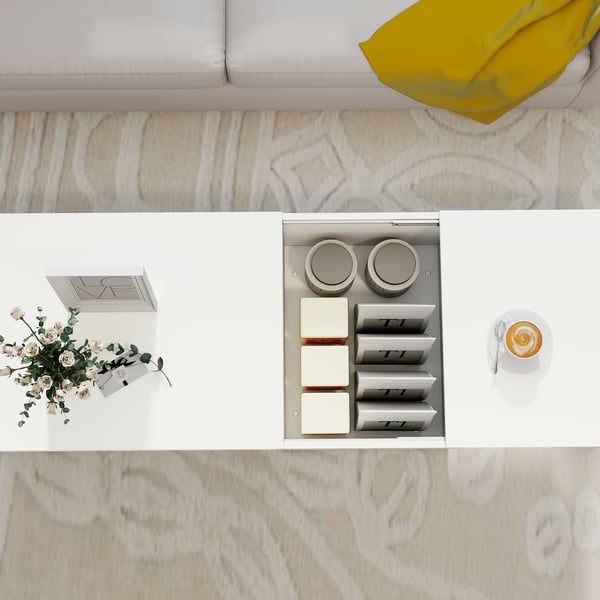 Sofabord, 110x52x36 cm, Hvid, Justerbar
