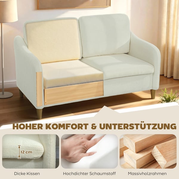 Sofa, 2-personers, 137x69x82 cm, Cremehvid, Sherpa-fleece polstring