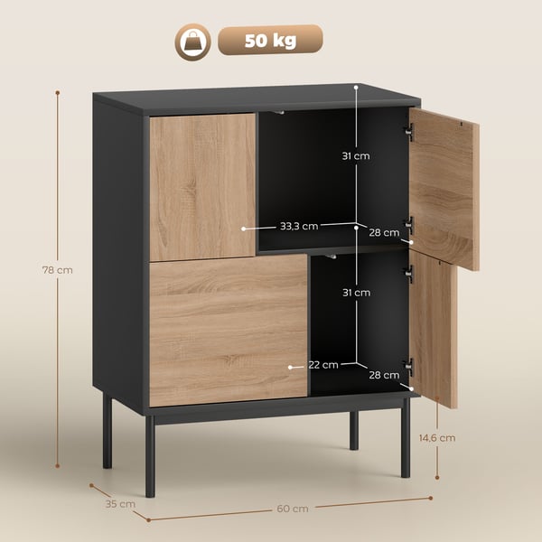Skænk 60x35x78 cm Sort/Naturtræ, MDF, opbevaring