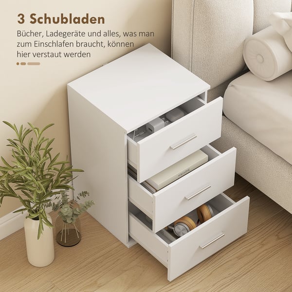 Sengebord, 40x35x60 cm, Hvid, MDF