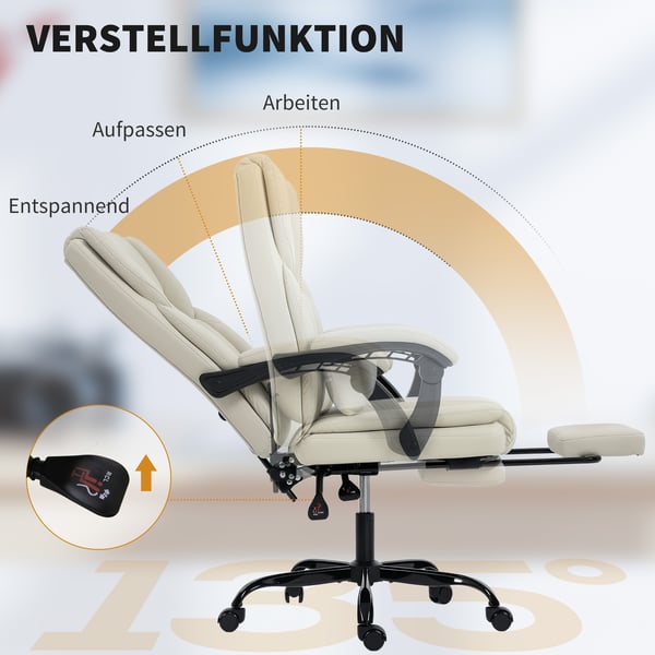 Kontorstol, 65x67x111-119 cm, Beige, kunstlæder