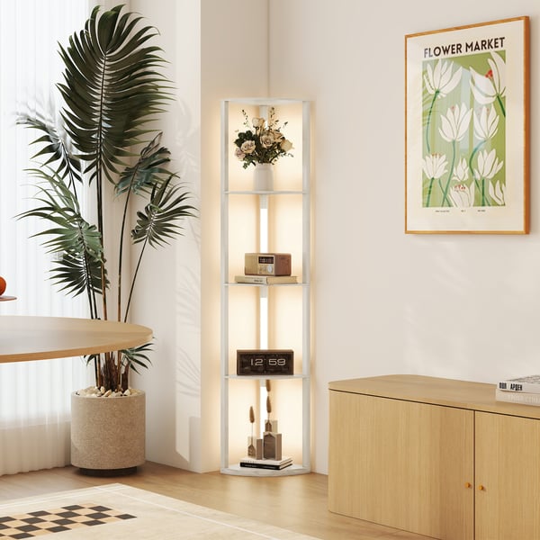 LED gulvlampe, hjørnehylde, 41x30x164 cm, eg, dæmpbar