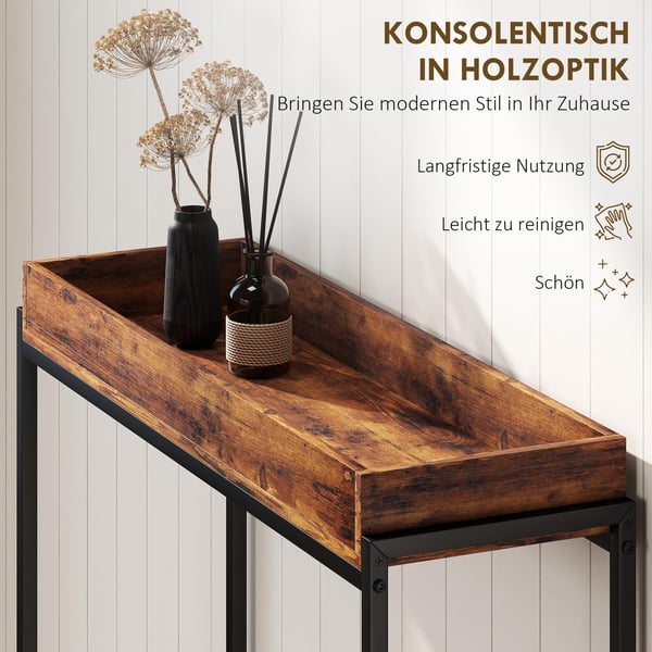 Konsolbord, 100x30x91 cm, Brun, Metal og Spånplade
