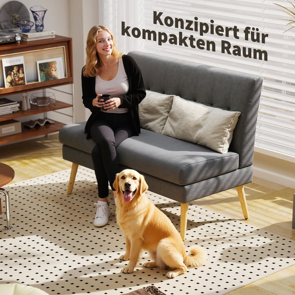 Sofa, 2-personers, 118x68x90 cm, grå, stof med linnedlook