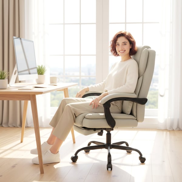 Kontorstol, 65x67x111-119 cm, Beige, kunstlæder