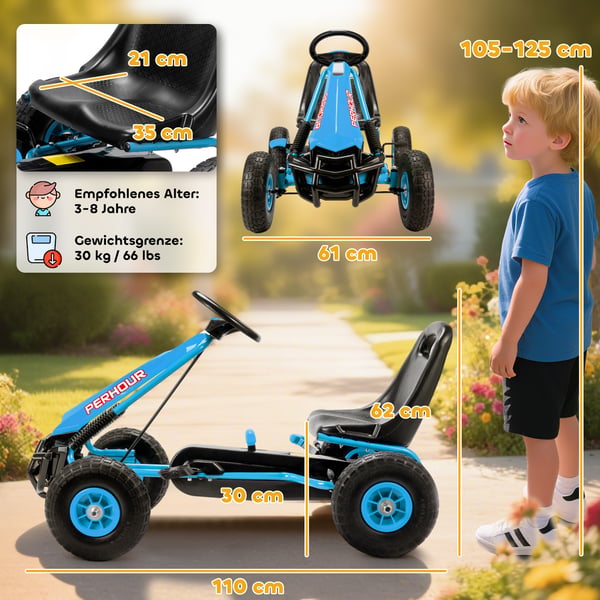 Pedal gokart til børn, 110x61x62 cm, blå, plast