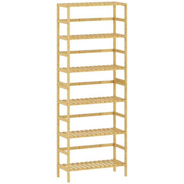 Reolenhed, 6-niveaus justerbar bambus, 60x26x161 cm, natur, opbevaring