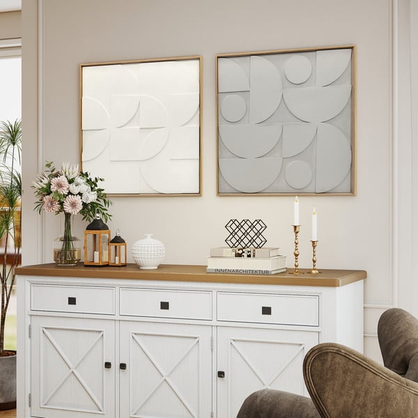 Seinäkoriste, 3D-geometrinen seinätaidesetti, 80x3,5x80 cm, valkoinen