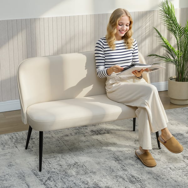Sohva, 2-istuttava, 127x63x84.5 cm, beige, metallirunko