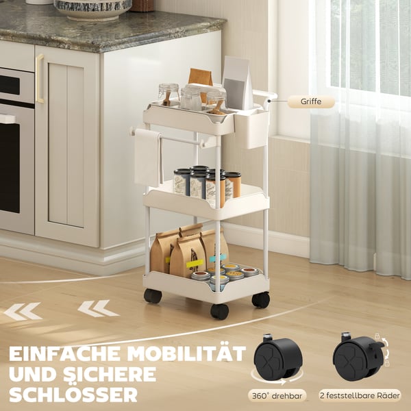 Opbevaringsvogn, 42x42,5x76 cm, Hvid, Metalstel