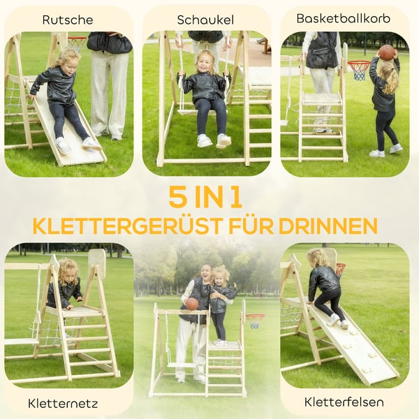 Indendørs klatrestativ 140x133x43 cm naturtræ, sammenklappelig