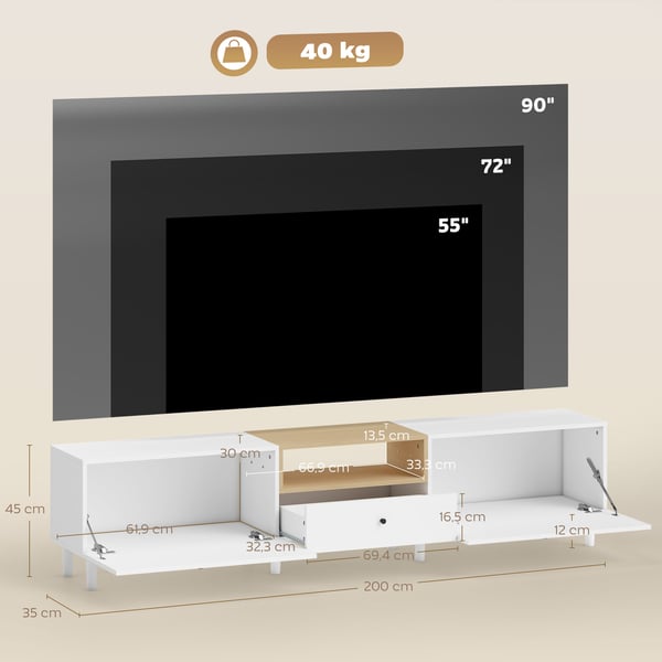 TV-taso, 200x35x45 cm, valkoinen, lastulevy