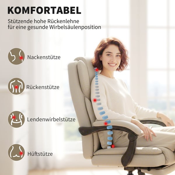 Kontorstol, 65x67x111-119 cm, Beige, kunstlæder