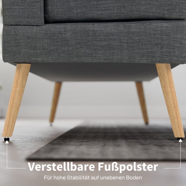 Sofa, 2-personers, 118x68x90 cm, grå, stof med linnedlook