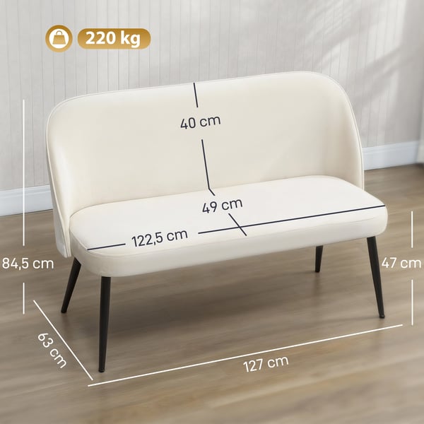 Sohva, 2-istuttava, 127x63x84.5 cm, beige, metallirunko